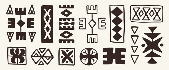 Hawaiian tribal icon symbols, geometric shapes set