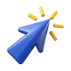 Blue arrow cursor click pointer with yellow highlights for web design and ui ux design elements usage