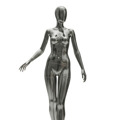 3D Rendered Metallic Figure in Silver on Transparent Isolated Background