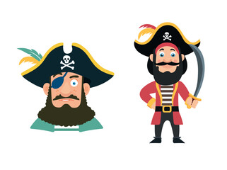 Pirate. Flat vector clipart, illustration with isolated background.