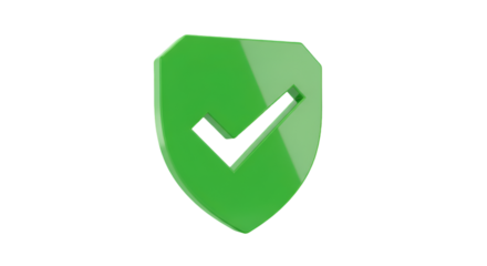 3D Rendered Green Shield Icon With Black Check Mark Isolated