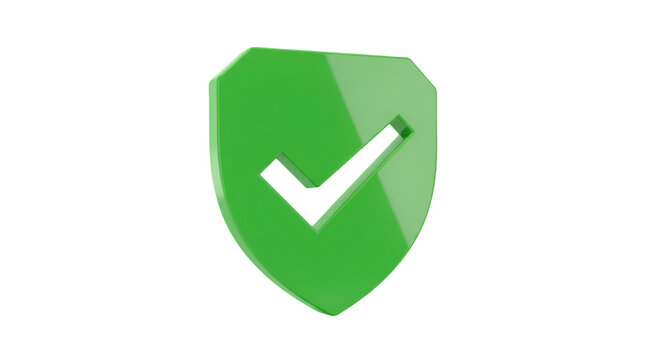 3D Rendered Green Shield Icon With Black Check Mark Isolated - Powered by Adobe