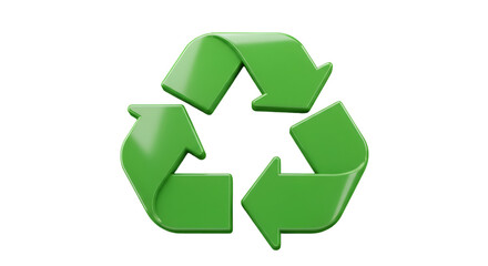 3D Rendered Green Recycle Symbol on a Transparent Isolated Background