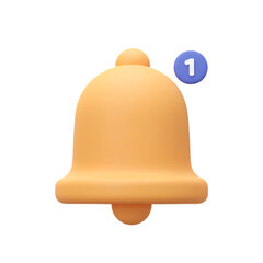 3D Rendered Orange Bell Icon with Blue Notification Number Isolated on Transparent Background