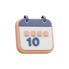 3D Rendered Isolated Illustration Of A Blue And Orange Calendar Showing Day 10