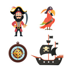Pirate. Flat vector clipart, illustration with isolated background.