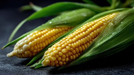 corn with husk on wood