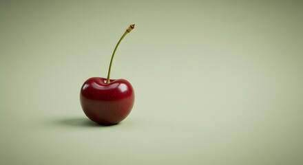 Minimalist composition with a single cherry on a pastel background