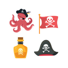 Pirates set. Flat vector clipart, illustration with isolated background.