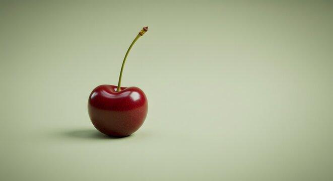 Minimalist composition with a single cherry on a pastel background