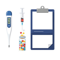 Medical Supplies and Clipboard for Health Records