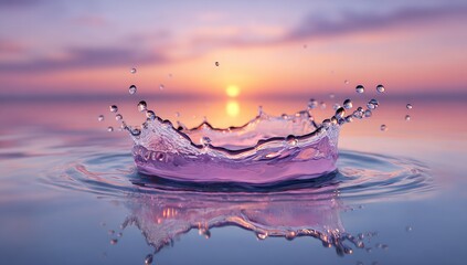 Water splash at sunset, serene pink hue