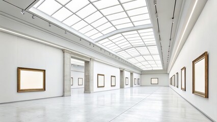 Fototapeta premium Architectural Gallery with Skylights and Depth-Enhancing Frame Placement