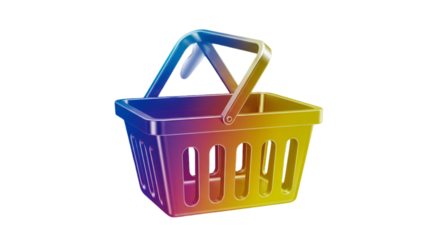 3D Rendered Shopping Basket Illustration With Gradient Colors On Transparent Background