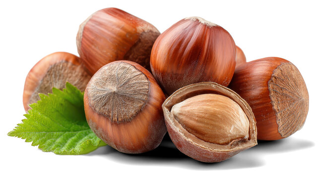 hazelnuts on a white background