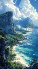 Coastal Cliff Overlook with Turquoise Water and Lush Greenery