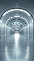 Obraz premium Walking Through Modern Arched Tunnel with Bright Light at End