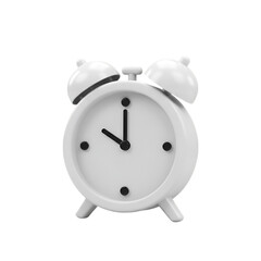 3D Rendered White Alarm Clock Isolated on Transparent Background
