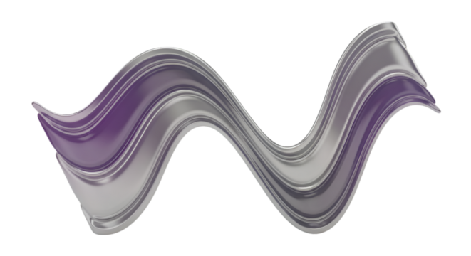 Abstract 3D Metal Wave Illustration On Transparent Background Purple And Silver