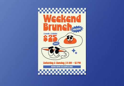 Blue Retro Vintage Brunch Promo Flyer Layout