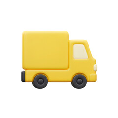3D Rendered Yellow Delivery Truck Isolated on Transparent Background