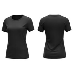 3D Rendering Of A Black T-Shirt Front And Back Isolated On Transparent Background