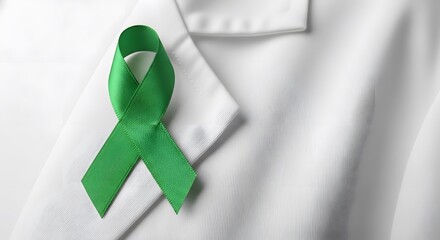 Green ribbon on a lab coat for National Minority Donor Awareness Day campaign.