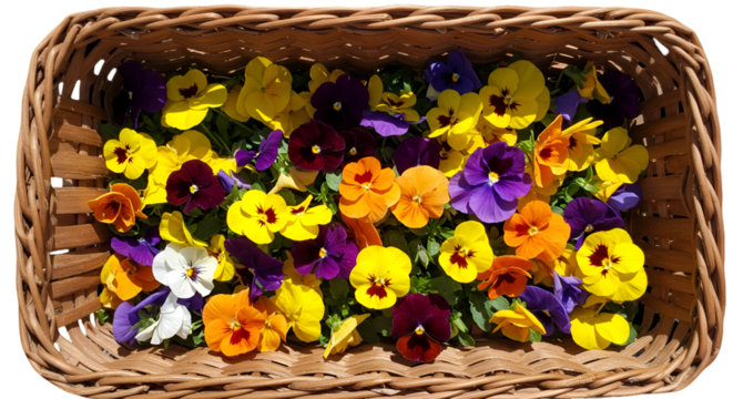 A Colorful Arrangement of Pansies in a Woven Basket Illustration