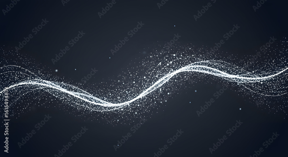 Aufkleber abstract digital wave of glowing white particles flowing in a smooth sinuous curve.