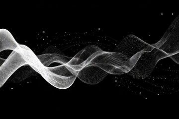 Abstract wave design, white on black.  Delicate, flowing lines, dotted with small light points
