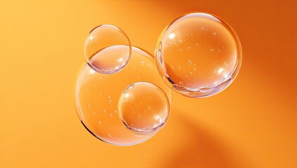 Clear spheres hover on an orange background