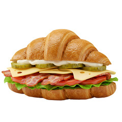 A Realistic 3D Illustration Of Delicious Croissant Sandwich Isolated