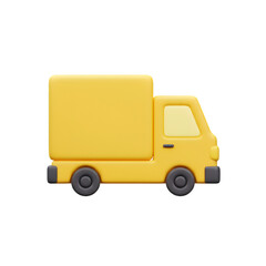 3D Rendered Yellow Delivery Truck Illustration On Isolated Black Background