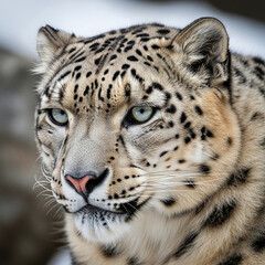Obraz premium Intense Close-up Portrait of a Majestic Snow Leopard with Piercing Eyes