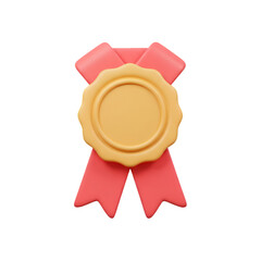 3D Rendering of a Gold Award Ribbon Icon on Transparent Isolated Background
