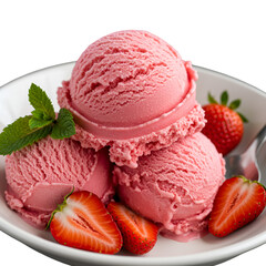 A Delicious Photo Of Pink Strawberry Ice Cream Scoops In A White Bowl Dessert