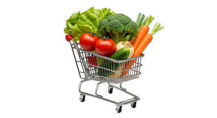 A Photo Of Shopping Cart Full Of Fresh Vegetables On Transparent Background