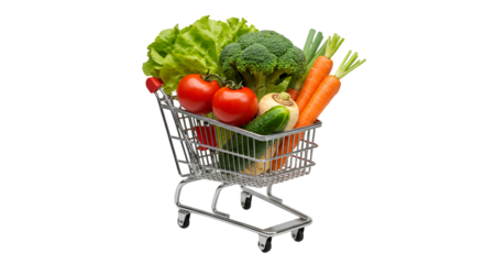 A Photo Of Shopping Cart Full Of Fresh Vegetables On Transparent Background