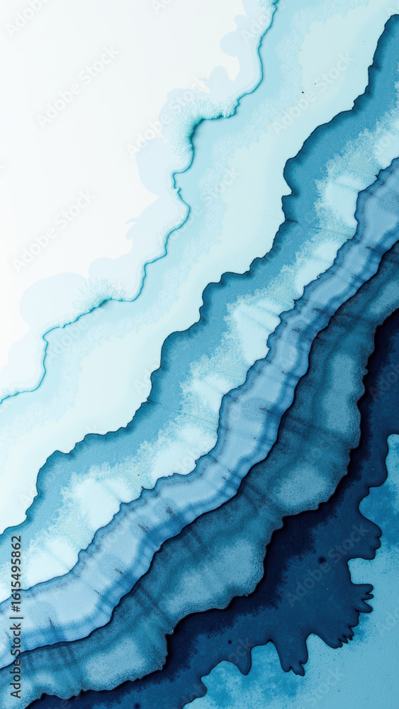 Poster fluid art with shades of blue, featuring smooth waves and gradients, creating calming and serene atm