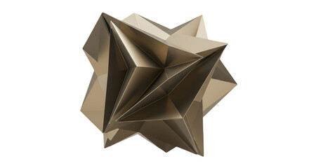 Abstract 3D Gold Metallic Geometric Shape Isolated on Transparent Background