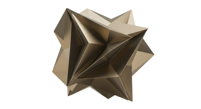 Abstract 3D Gold Metallic Geometric Shape Isolated on Transparent Background - Powered by Adobe