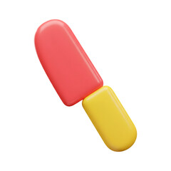 Abstract 3D Illustration of a Red and Yellow Pill on Transparent Background