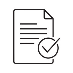Approved document icon with checkmark representing completed task successful validation and confirmed agreement for business process line vector stroke