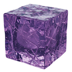 Abstract 3D Render Of A Transparent Purple Ice Cube Isolated On Black Background