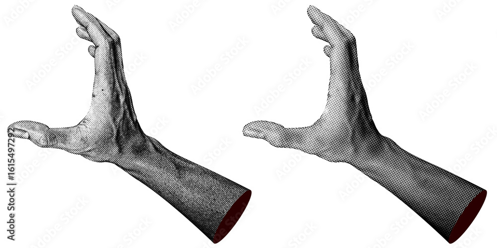 Aufkleber 2 style halftone hands collection. halftone hands show grabbing gesture . stylish halftone collage d