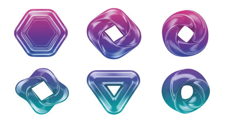 Abstract 3D Rendered Geometric Shapes On Transparent Background Illustration