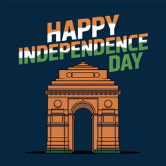 Obraz premium Happy Independence Day, India Gate illustration, national pride, Indian flags, Independence Day celebration, India independence, patriotic design