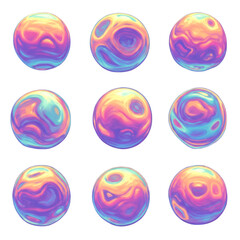 Abstract 3D Spheres with Gradient Texture on Transparent Background