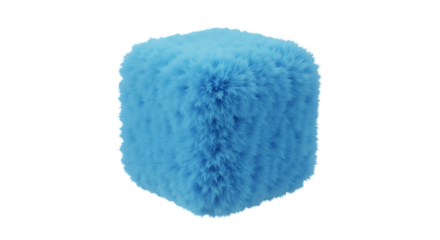 Abstract 3D Render Of Blue Furry Cube Isolated On Transparent Background