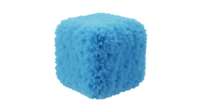 Abstract 3D Render Of Blue Furry Cube Isolated On Transparent Background - Powered by Adobe
